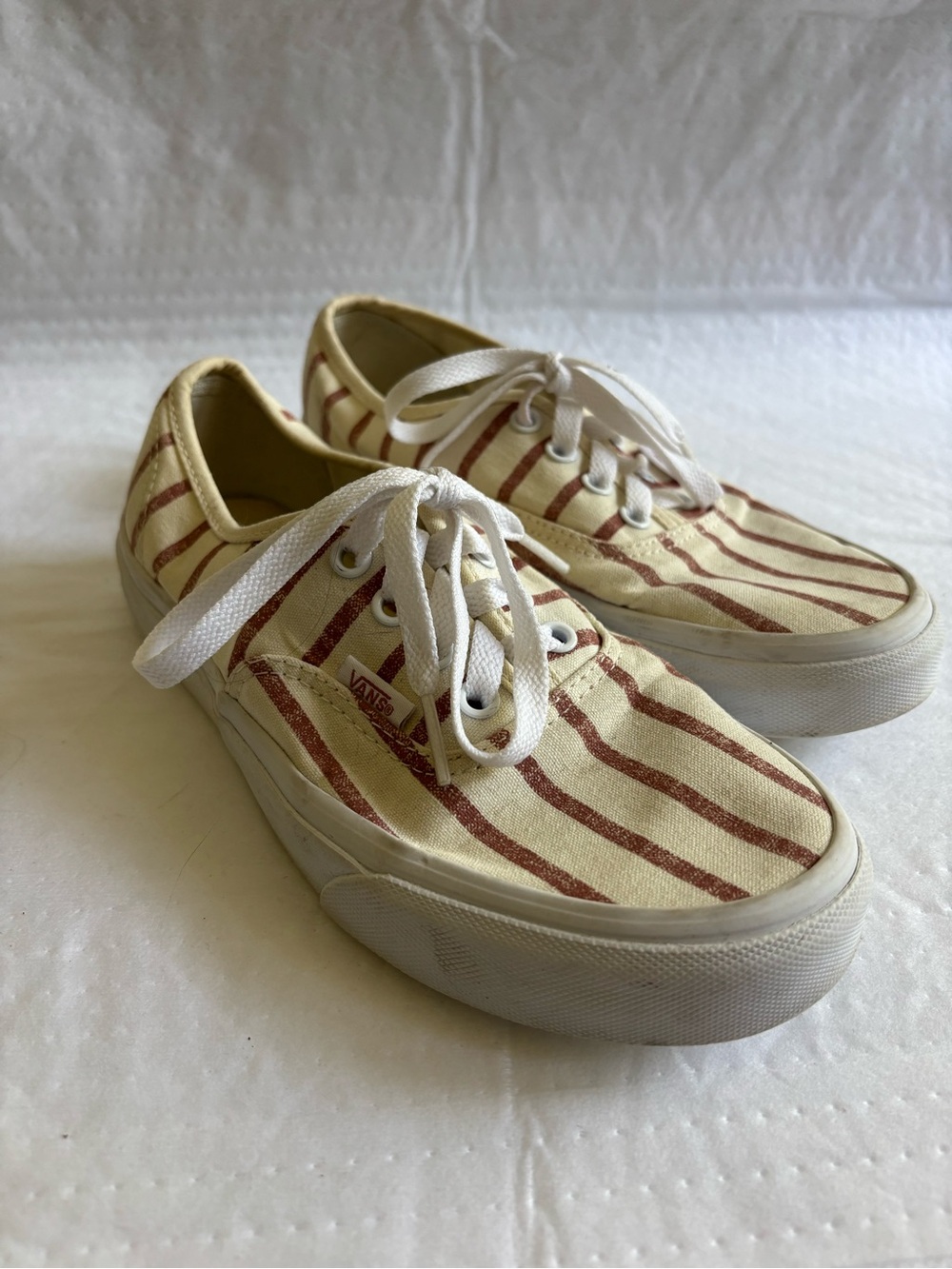 Vans Low-Top Canvas Sneakers in Cream with Tan Stripes